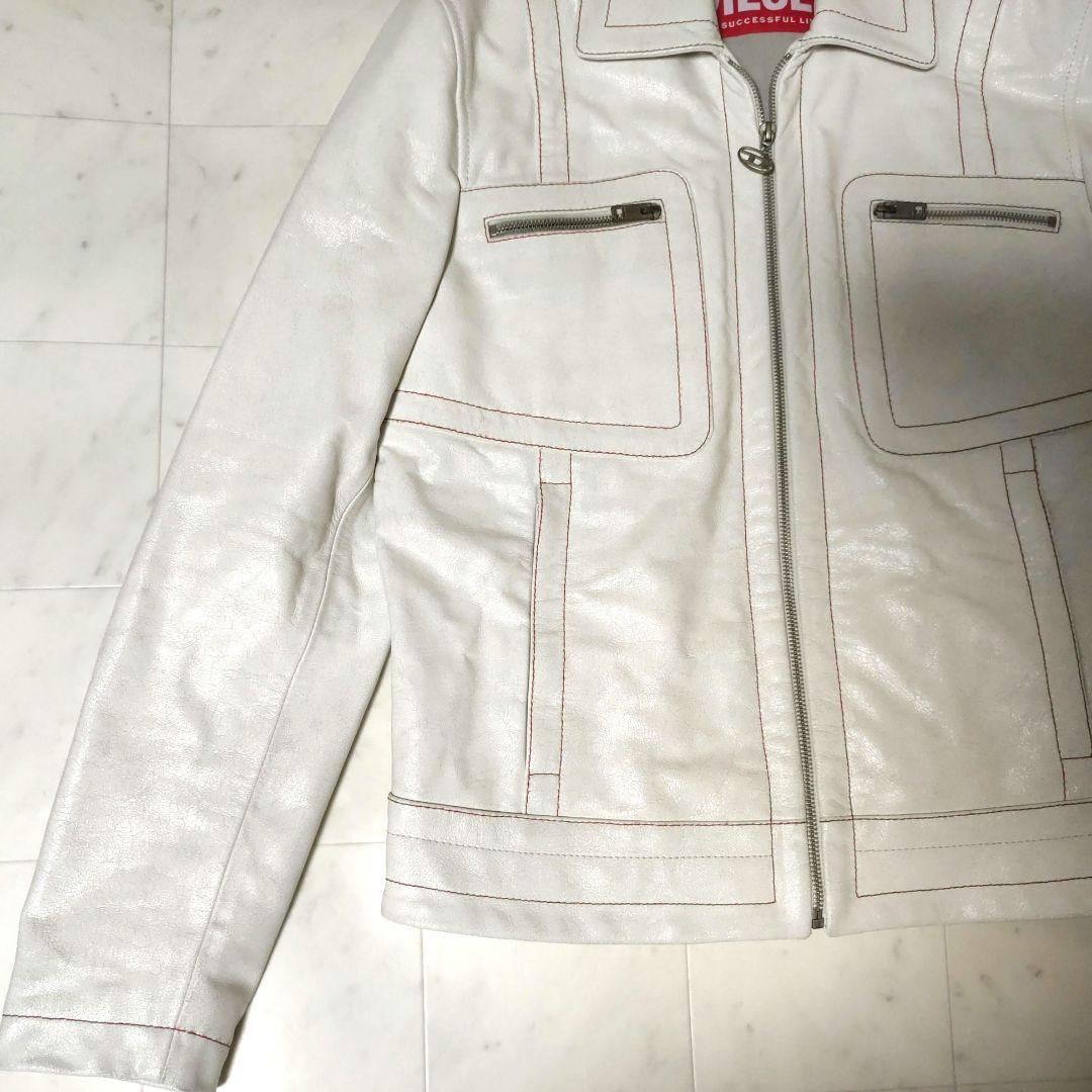 DIESEL 中華新年モデル クラック加工 ホワイト レザー ジャケット