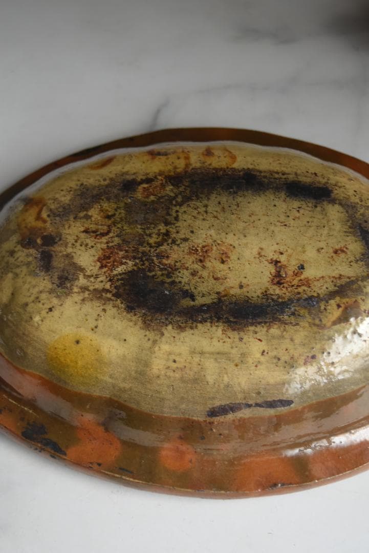 フランス19世紀　茶釉オーバル深皿　西洋民藝　古道具坂田