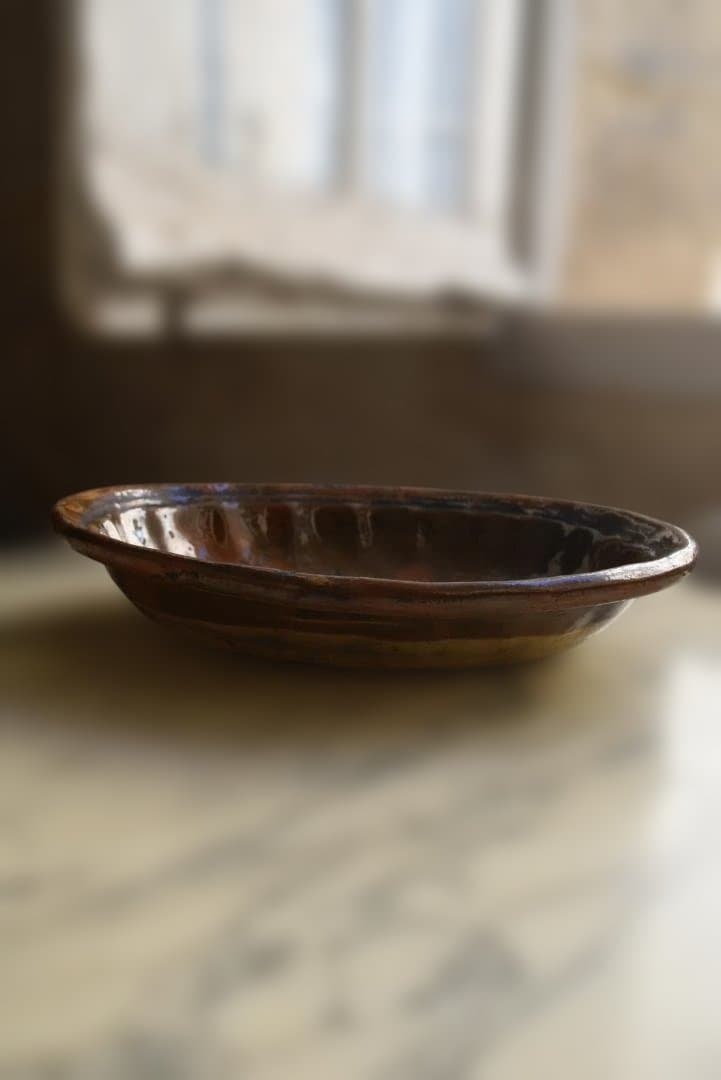 フランス19世紀　茶釉オーバル深皿　西洋民藝　古道具坂田