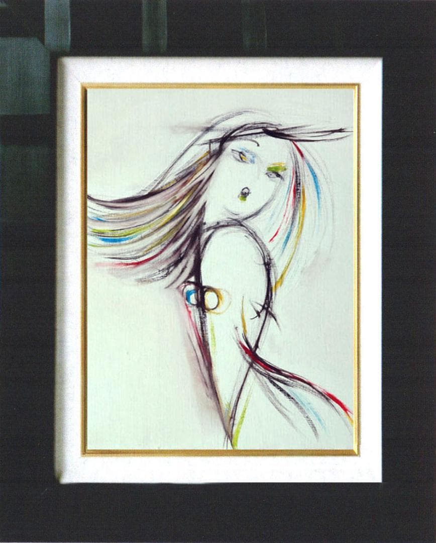 油絵 菅家令子 絵 絵画 インテリア 額付(黒) F4-080214 人物 女性