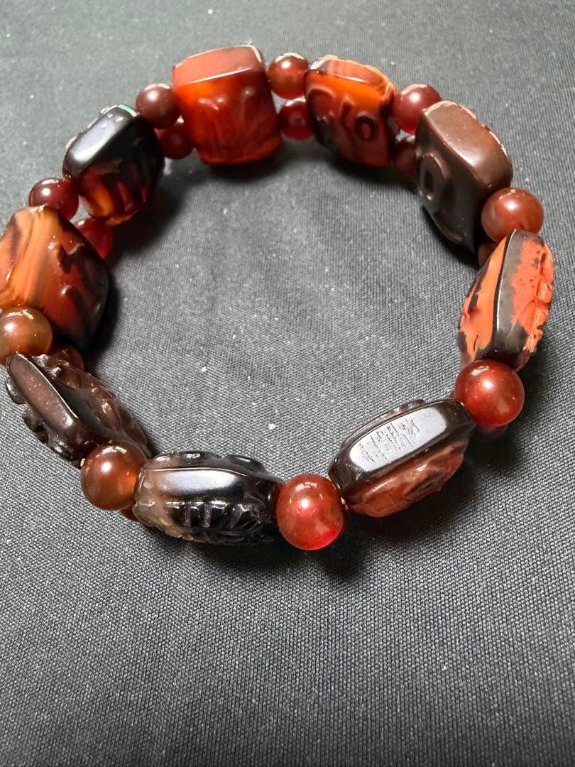 ペー、上肯天珠‼️西蔵老礦紅玉髄八大吉祥財神梵字バングル仏眼梵字セット