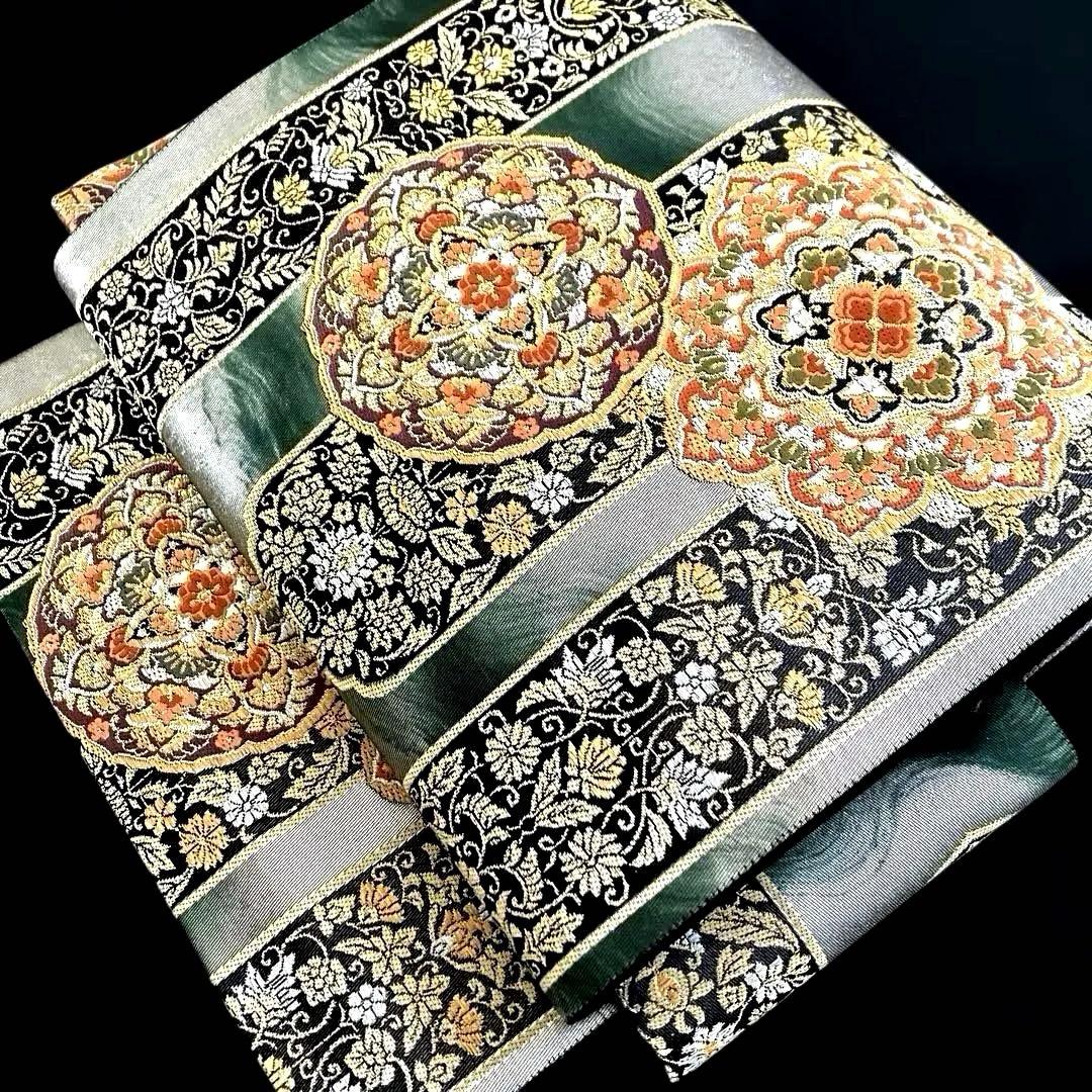 袋帯　ワンタッチ作り帯　マジックテープ　二重太鼓　付け帯　華紋　正絹