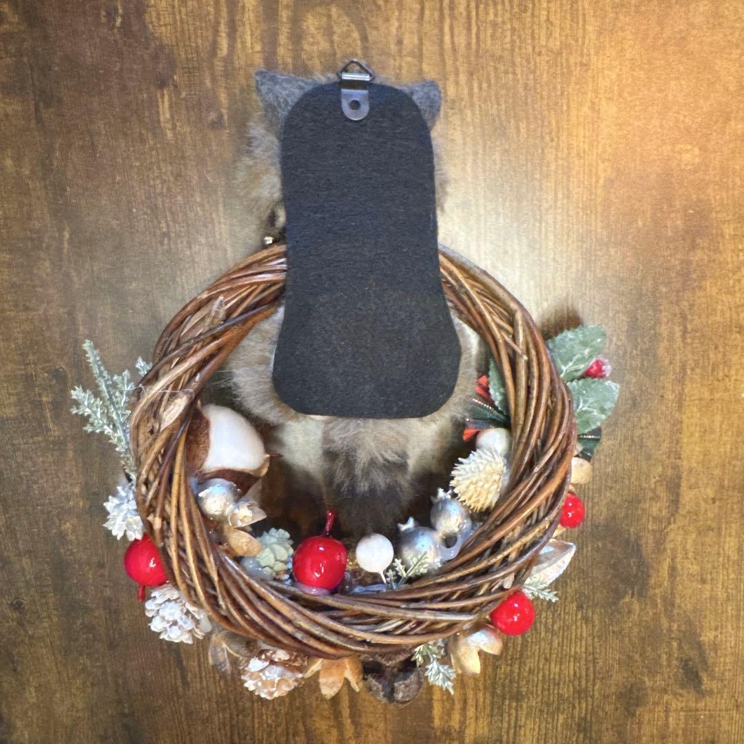 羊毛フェルト猫 キジ猫 クリスマスリース