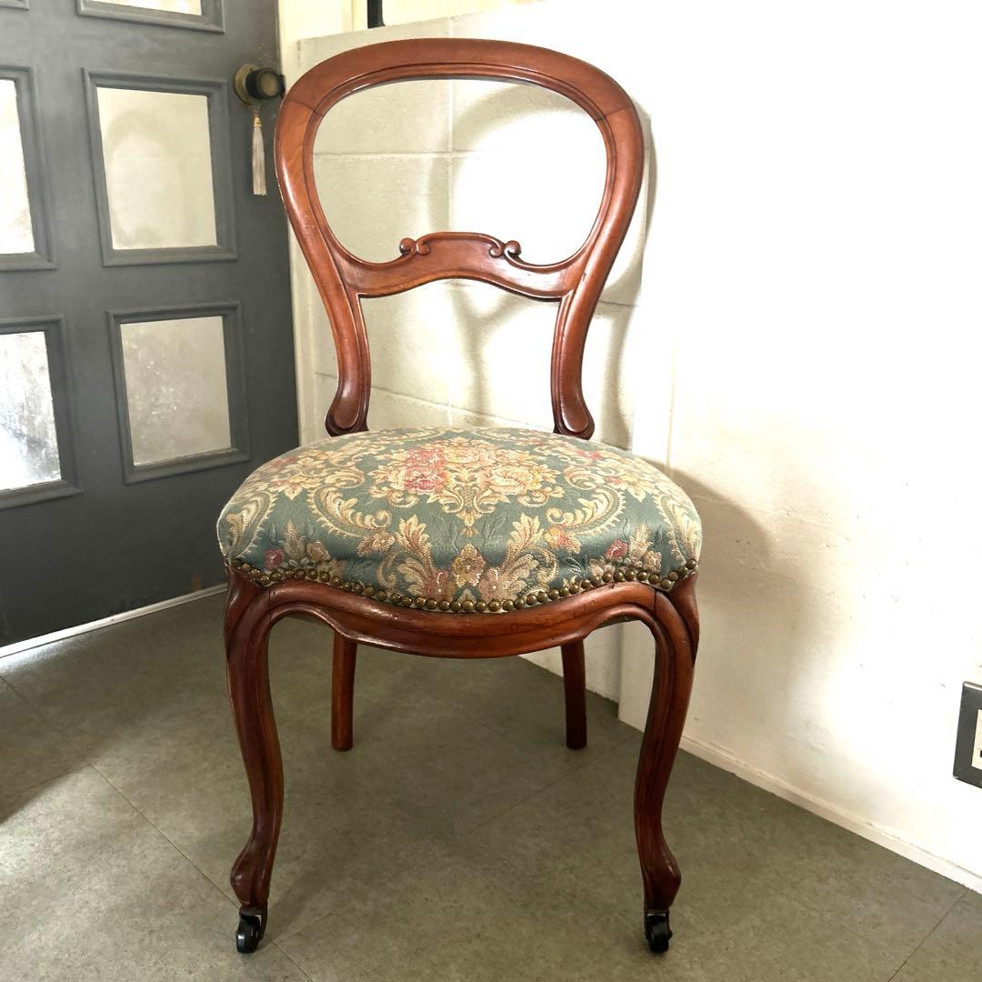 値下げ❗️アンティーク　イギリス　バルーンバックチェア　キャスター付き　ゴブラン織