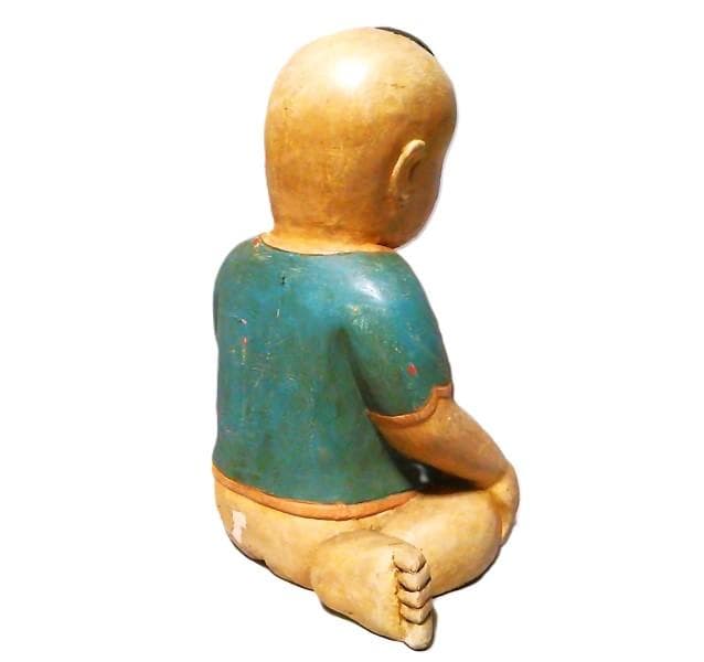 【 稀少大型　彩色唐子像 】　伝統彫刻　一木彫り