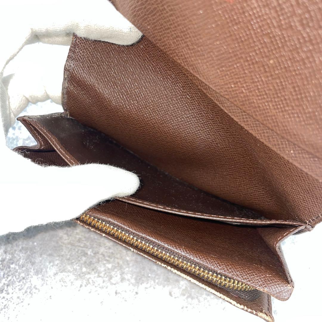 ルイヴィトン　ダミエ　折り財布　ラウンドファスナー　レザー　ブラウン　茶色