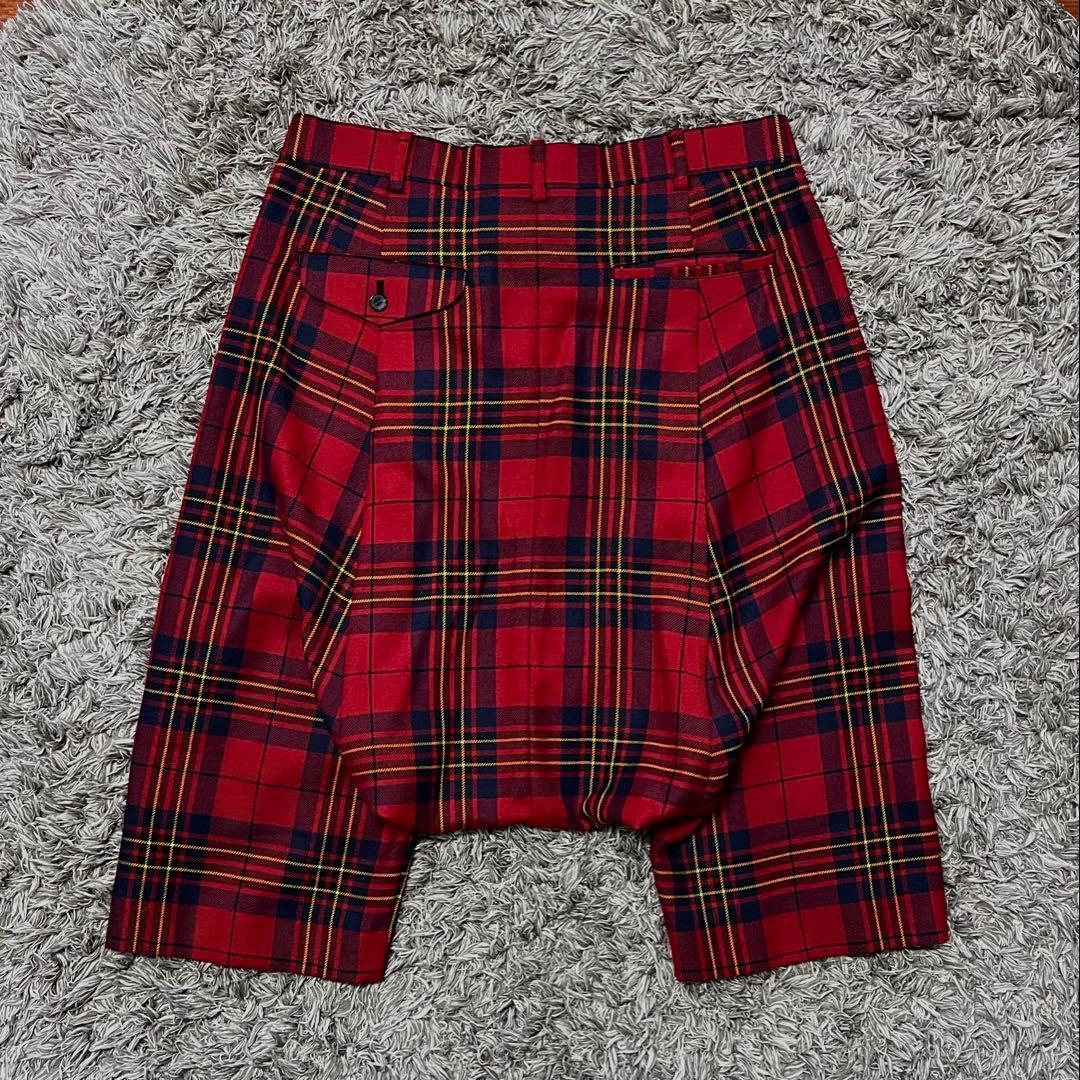 コムデギャルソンオムプリュス / 赤タータン クロップド サルエル パンツ L