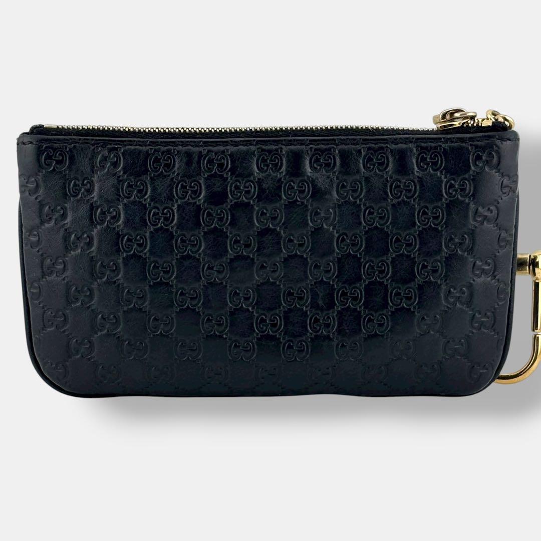 美品 グッチ　ケース マイクロシマ　ロゴプレート キーリング レザー 黒