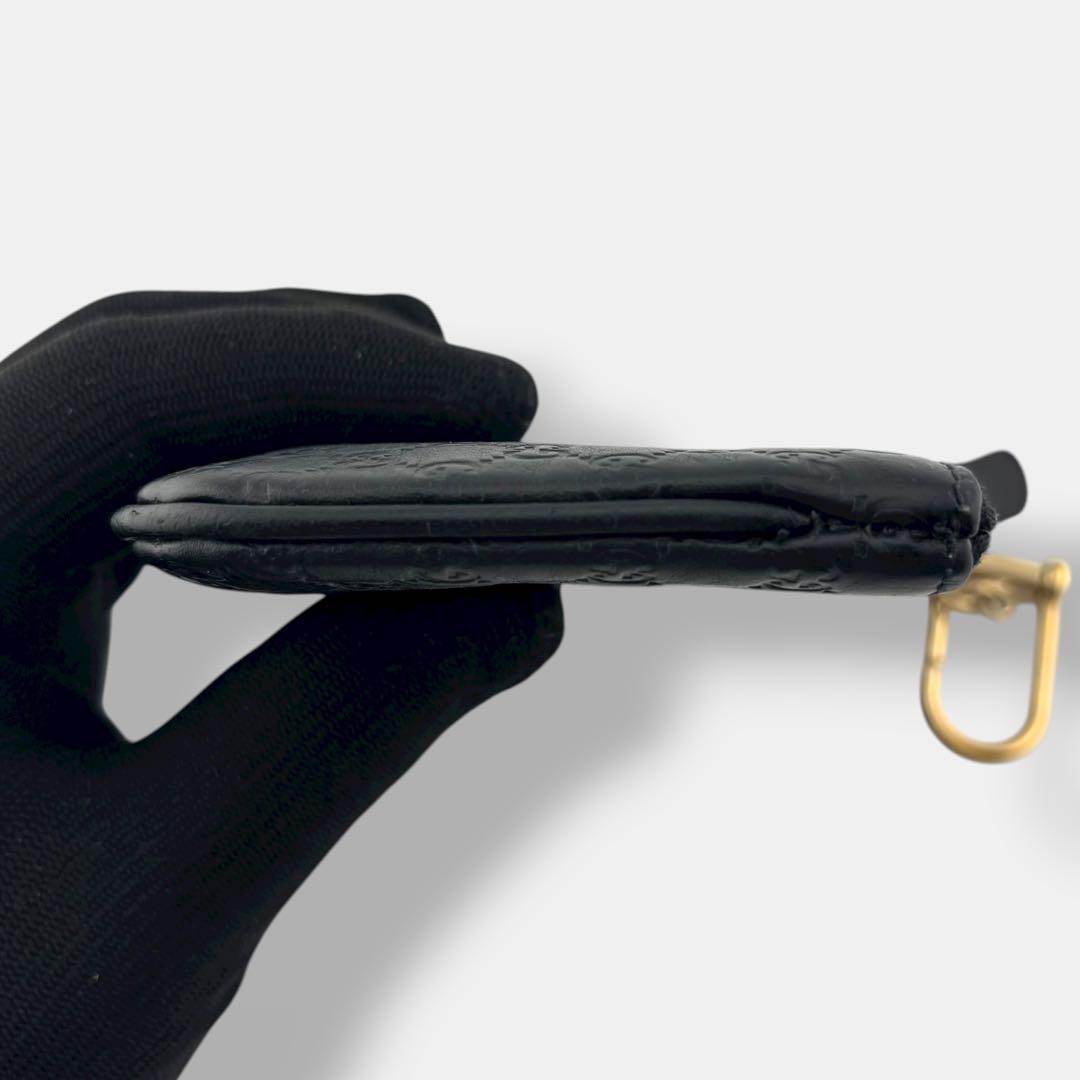 美品 グッチ　ケース マイクロシマ　ロゴプレート キーリング レザー 黒