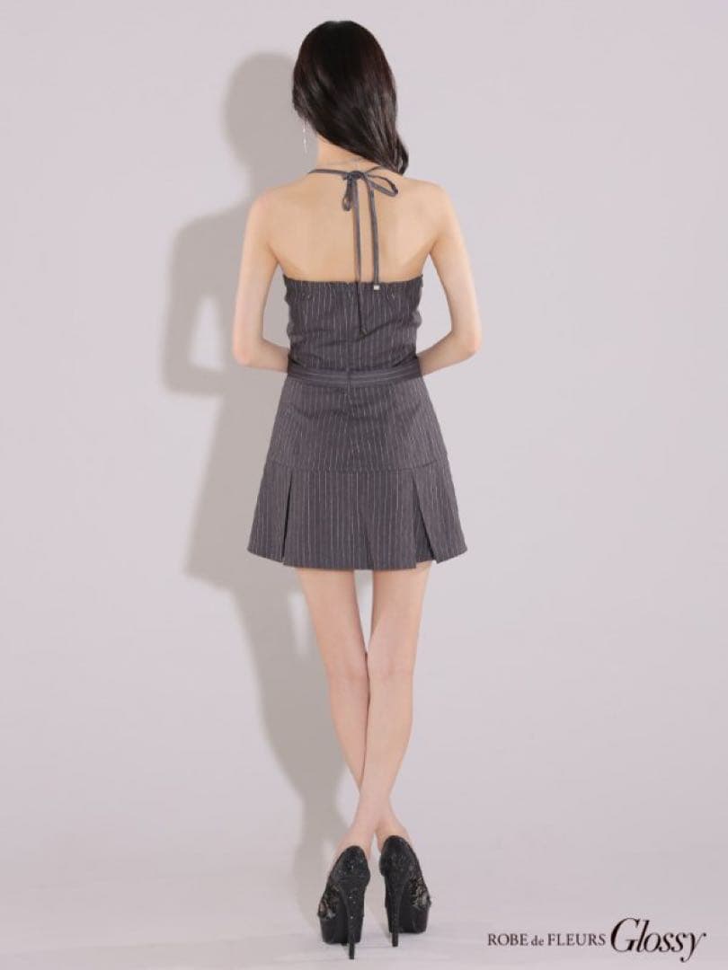 【韓国風】Glossy グロッシー　S ジップデザインフレアミニドレス