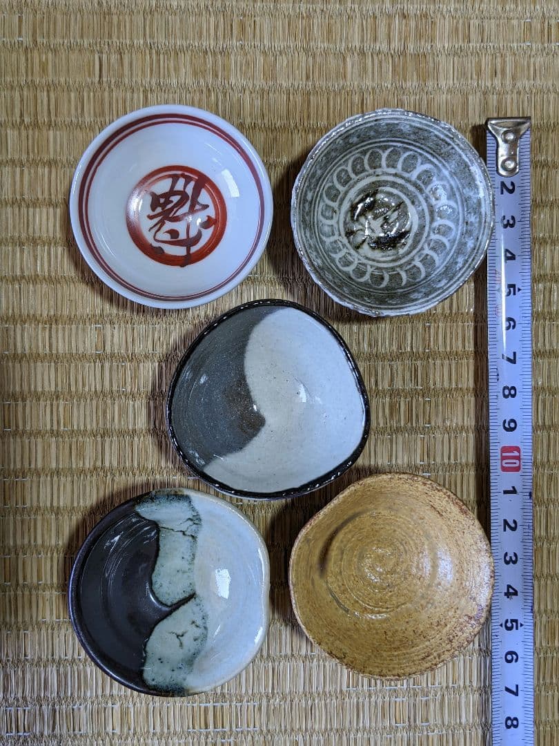 ♦京焼 清水六兵衛窯 色変わり酒器 小盃五種 黄瀬戸 唐津 赤絵九谷 共箱骨董品