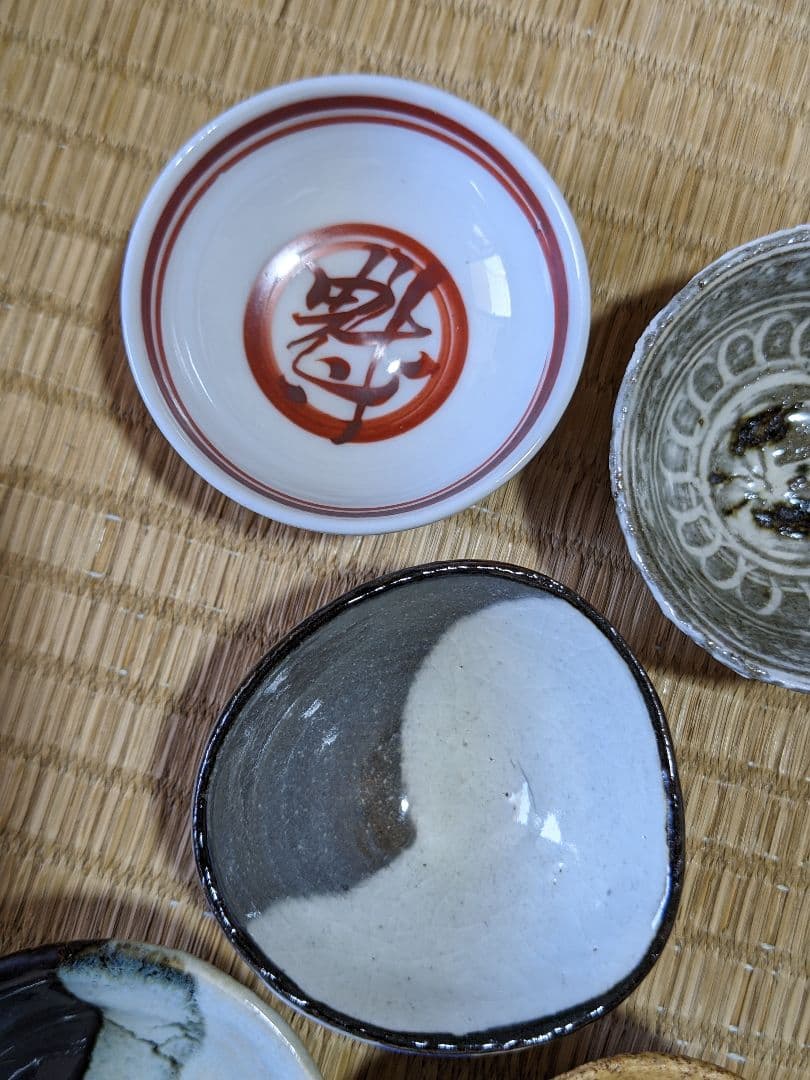 ♦京焼 清水六兵衛窯 色変わり酒器 小盃五種 黄瀬戸 唐津 赤絵九谷 共箱骨董品