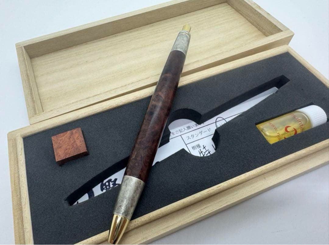 catさま専用　野原工芸　特上花梨瘤・斑紋純銀色　スリムボールペン　希少品