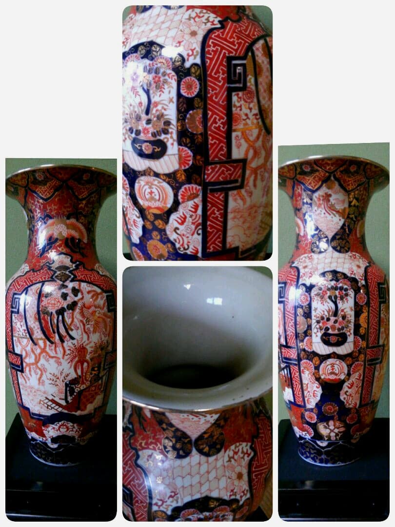 有田焼　古作　伊万里　金襴手　錦手　鳳凰　花鳥　吉祥図　大花瓶　極密画　名品