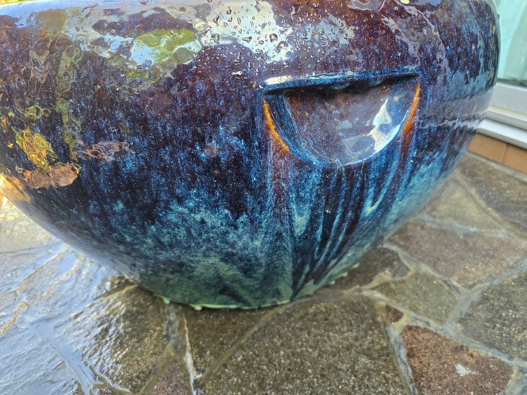 火鉢 陶器 大型 昭和レトロ アンティーク 古民具　金魚鉢 特大 睡蓮鉢 メダカ