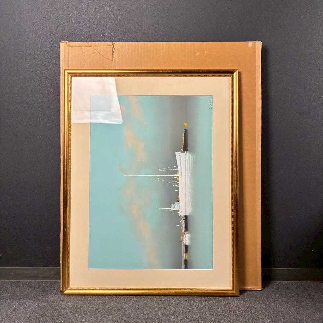 ピエール・ドートルロー「ローズ色の空と白い舟」リトグラフ 直筆サイン入り 額装