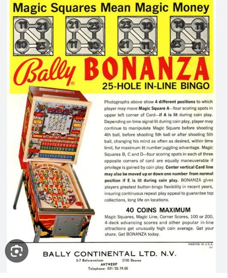 Bally BONANZA ビンゴゲーム ピンボール　ヘッドのみ 部品多数 照明