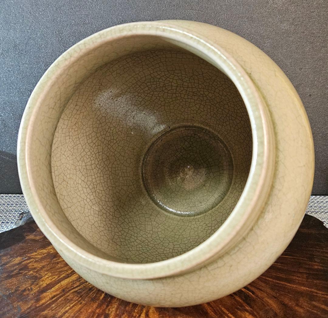 明治時代　御深井焼　蕪の葉の図　壺 花入れ　花生け　オブジェ　高さ19.1cm