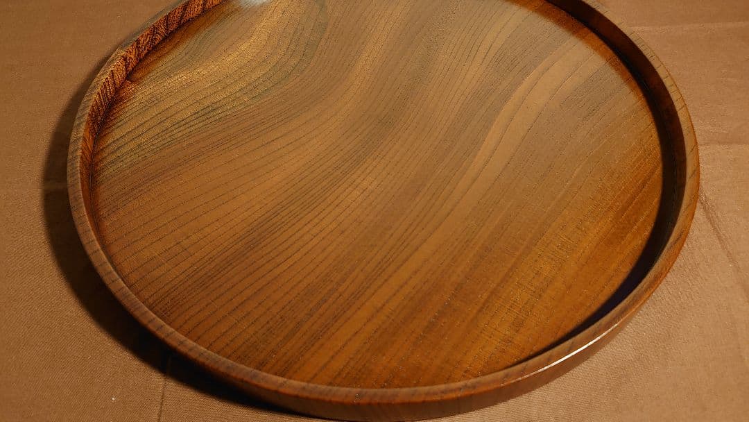 丸盆　山中漆器　欅　欅製　くり抜　川北造　拭き漆　富貴漆　　１客