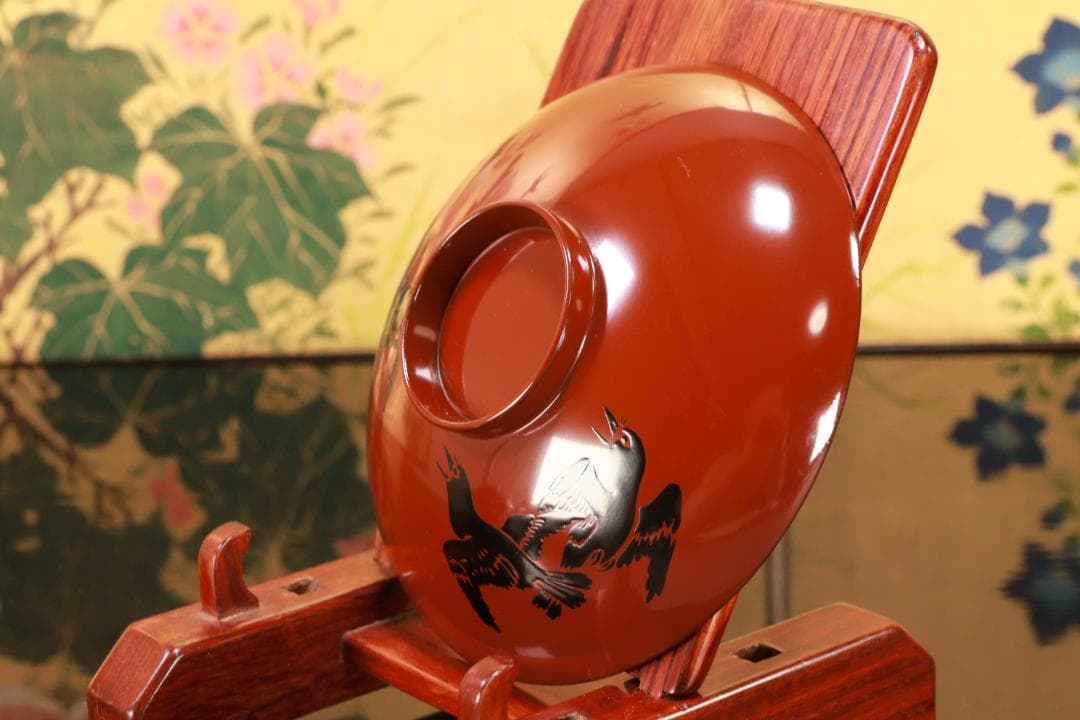 BJ103　時代輪島塗　烏漆絵　日乃出金蒔絵　煮物椀　五客　木製 吸物椀　菓子