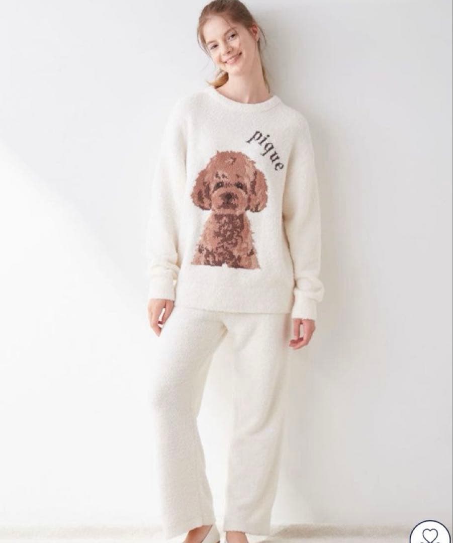 ジェラートピケ パウダーDOG3柄ジャガードプルオーバー＆ロングパンツセット