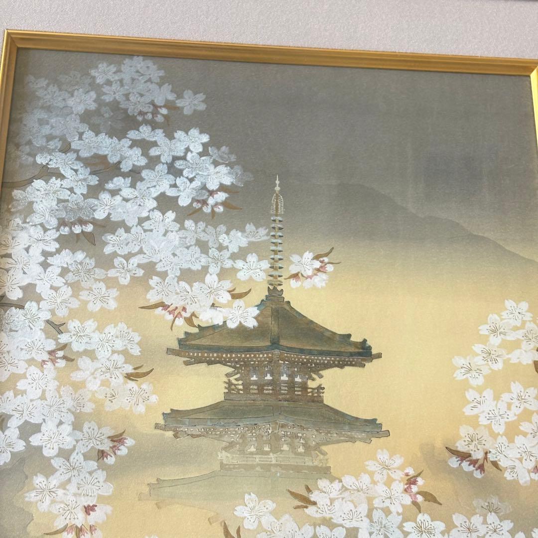 実力人気作家 平川敏夫「塔鏡の四季・春風」 限定木版画 85/200 額装 F