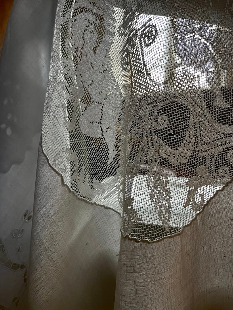 ◆フランスアンティーク｜手刺繍希少天使レースマルチクロステーブルエンジェル正方形