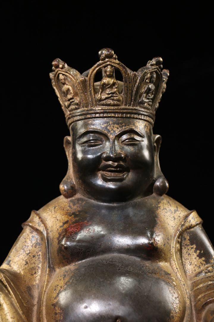 旧蔵珍蔵　仏像　開運仏　笑仏　 純銅製　アンティーク　置物　時代物　本物保証