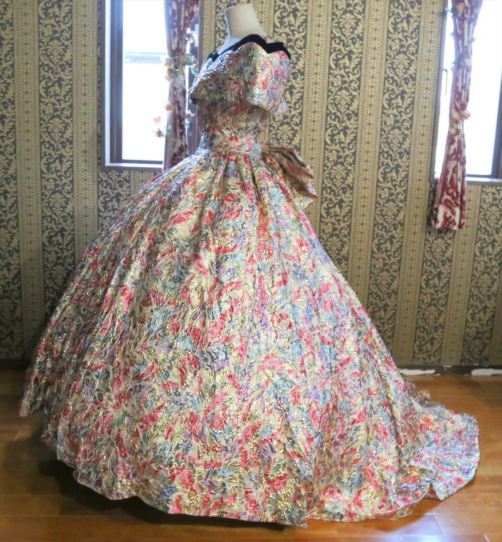 578舞台衣装にファンシー高級ウエディングドレス9号Mサイズオフショルダー