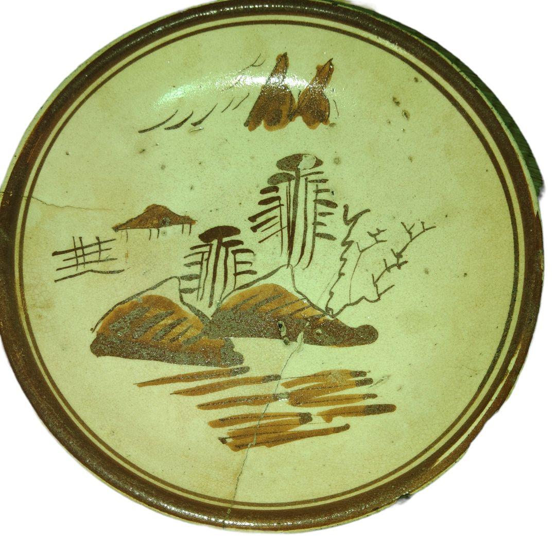 古瀬戸　山水楼閣文鉄絵石皿　江戸後期