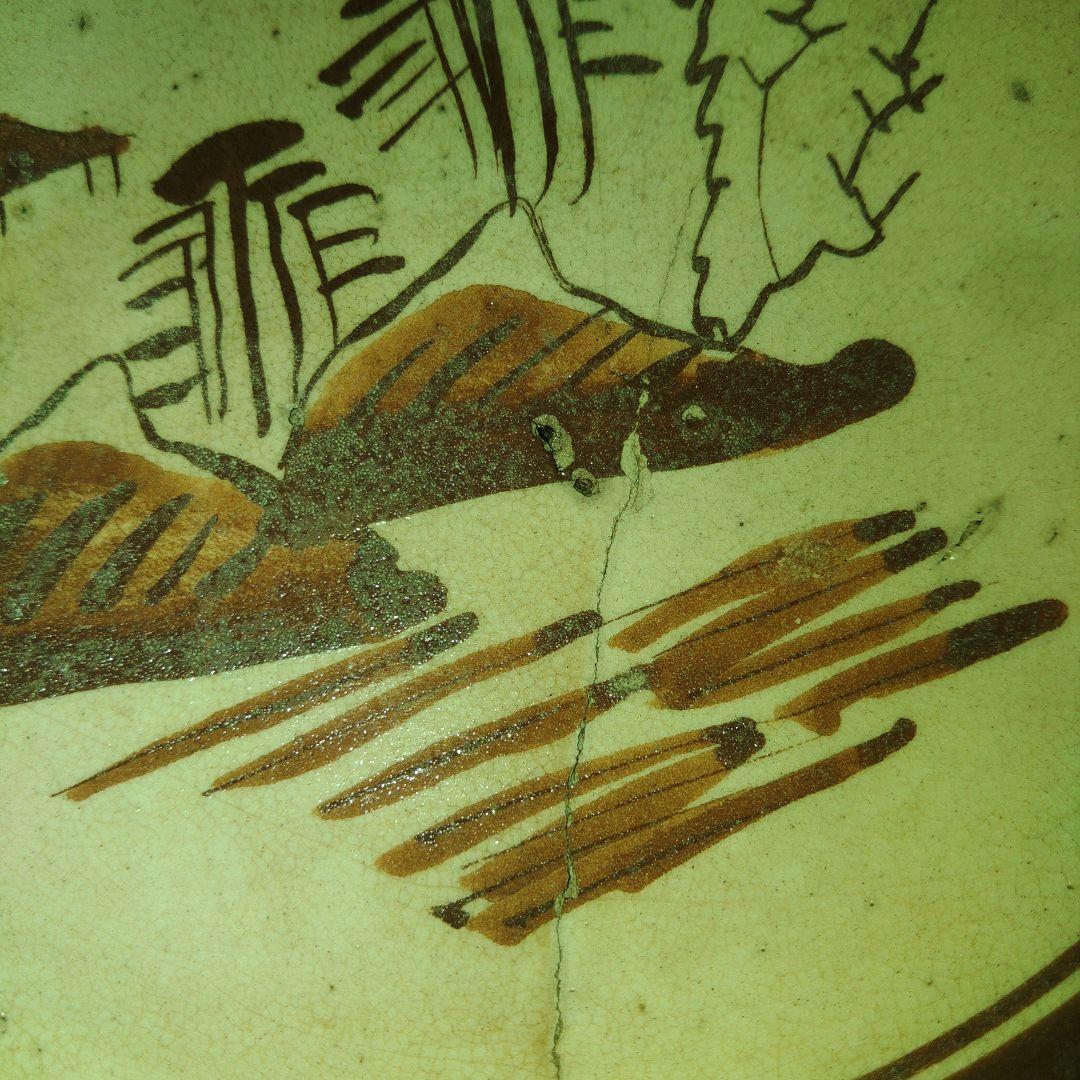 古瀬戸　山水楼閣文鉄絵石皿　江戸後期