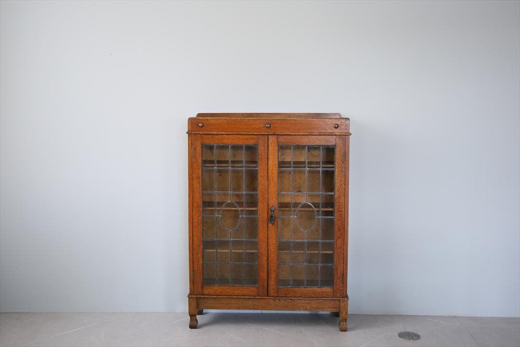 英国アンティーク木製ブックケースキャビネット/本棚/食器棚/飾り棚(91-30)