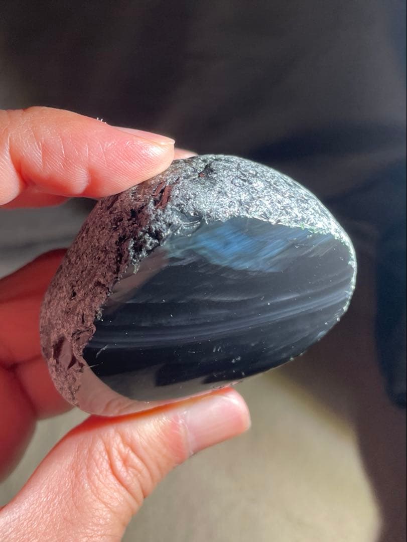 研磨品　十勝石玲瓏　ブルーベース　レインボーオブシディアン