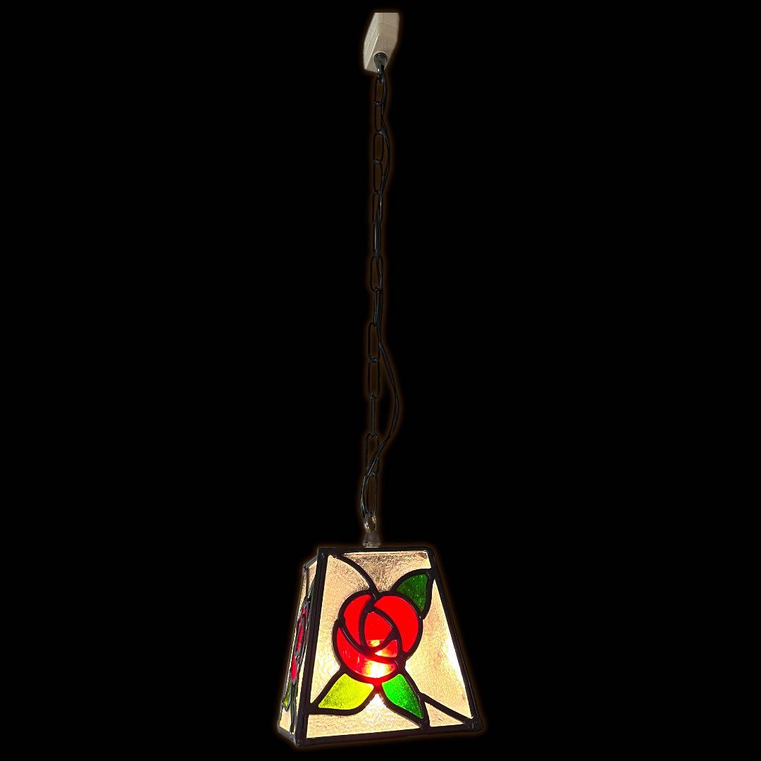 鸛《美品》アンティーク雑貨 昭和レトロ ステンドグラス 薔薇 ペンダントライト