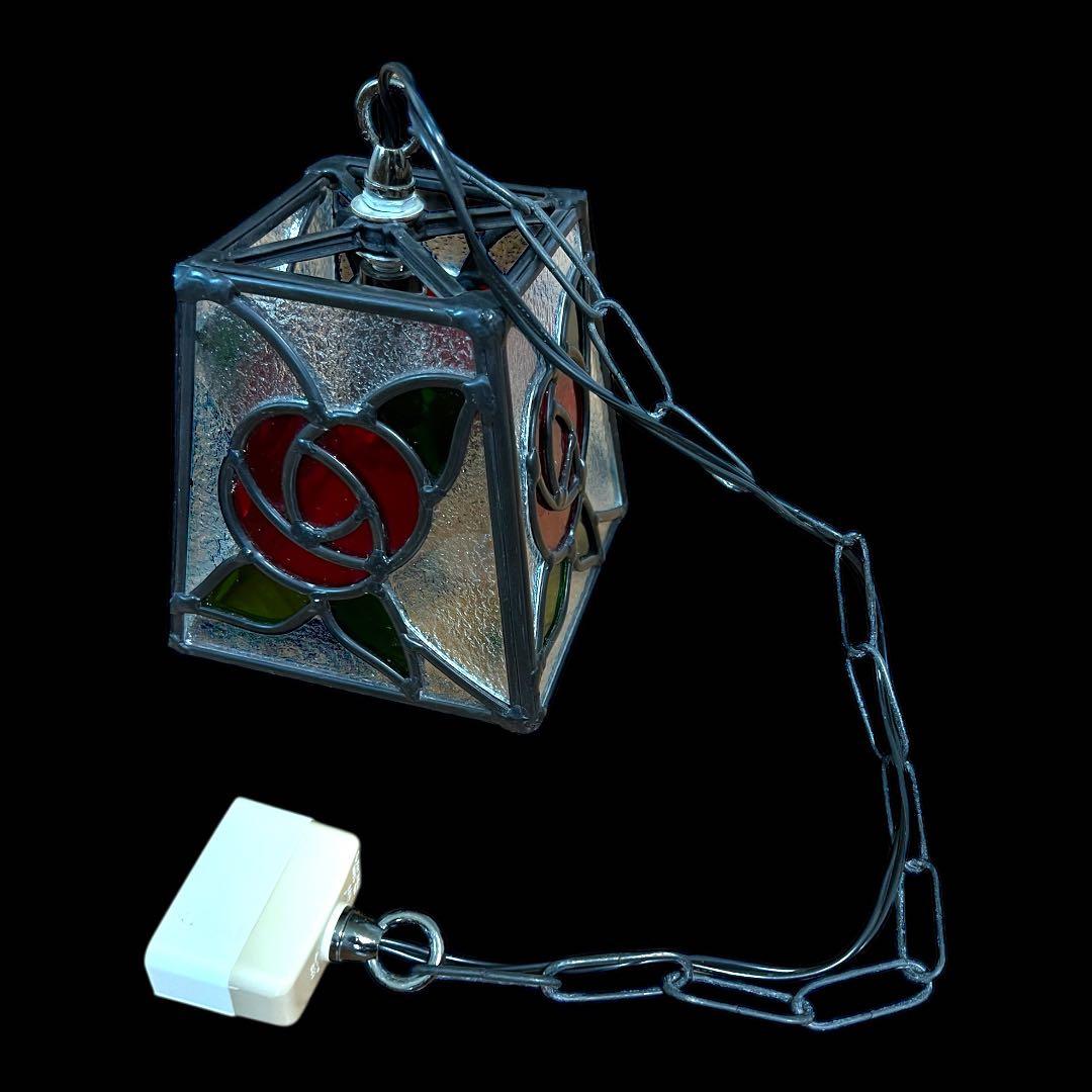 鸛《美品》アンティーク雑貨 昭和レトロ ステンドグラス 薔薇 ペンダントライト