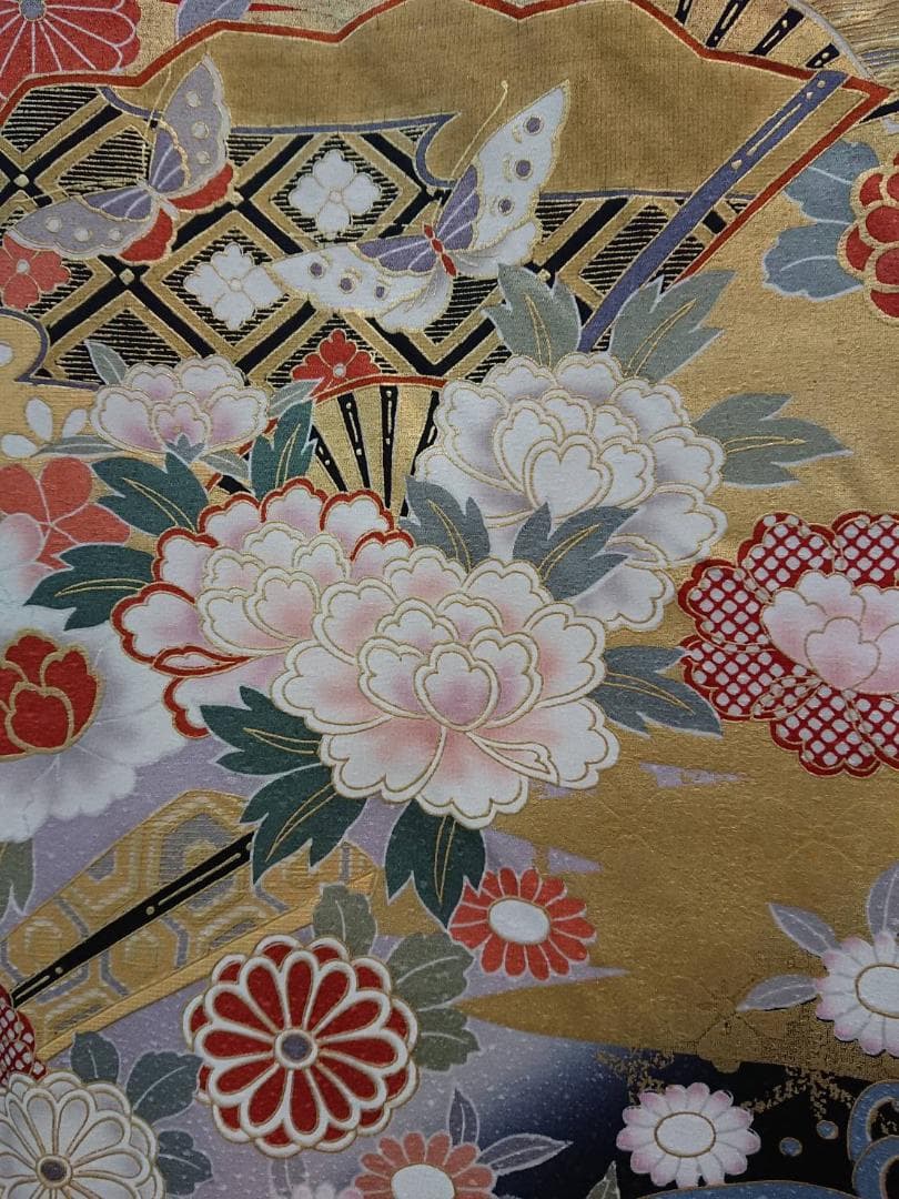 【中古品】振袖・エンジ下黒波【b232】/成人式/卒業式/結婚式/