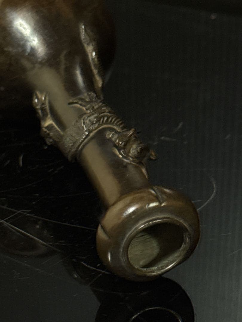 江戸期 極上 唐銅 柑子口 盛上龍巻 花瓶 花生 仏教美術 茶道具