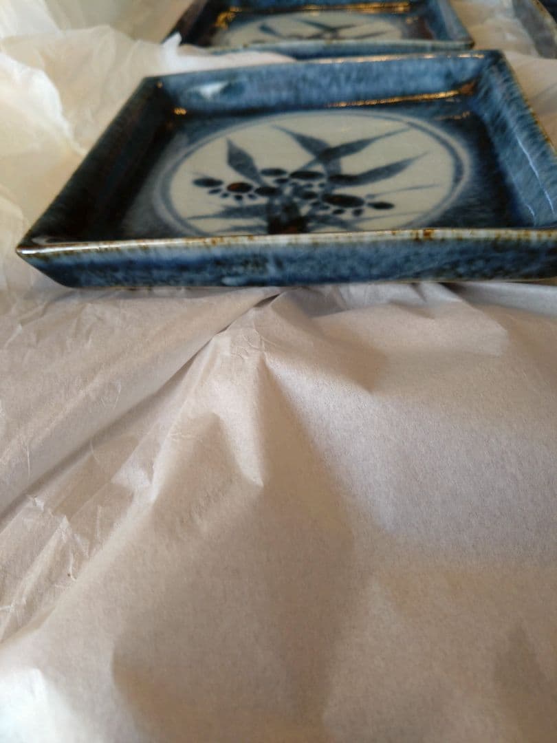 河井久★ 花紋角皿 角鉢 藍 5枚セット 民藝