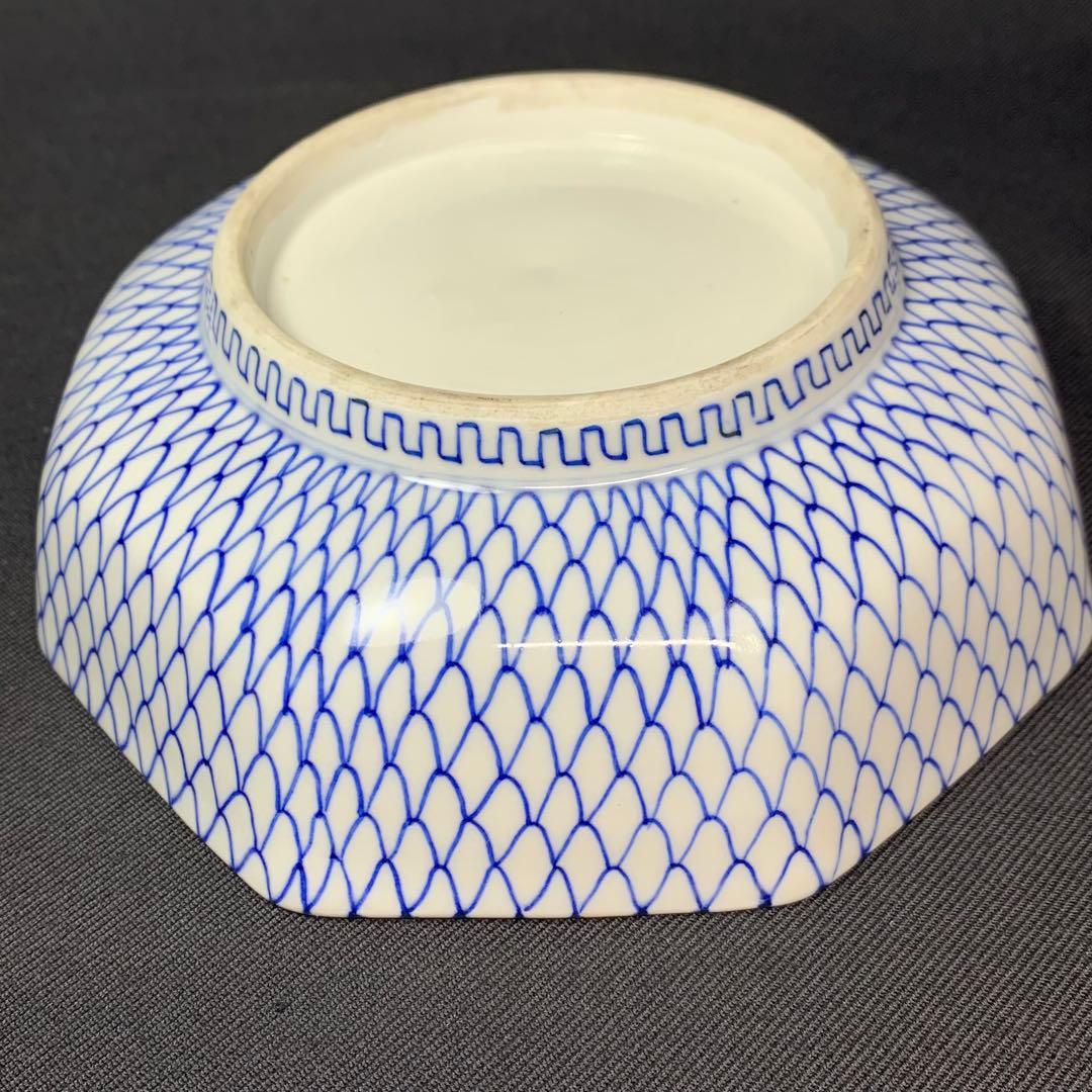 K631☆古伊万里 染付 手書き 網手 蓋もの 江戸後期