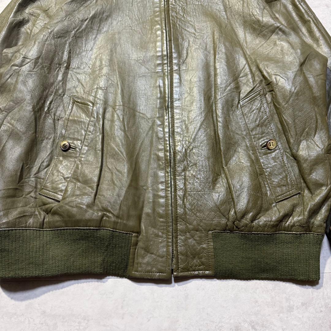 80s Burberry バーバリー シングルレザージャケット オリーブ 41