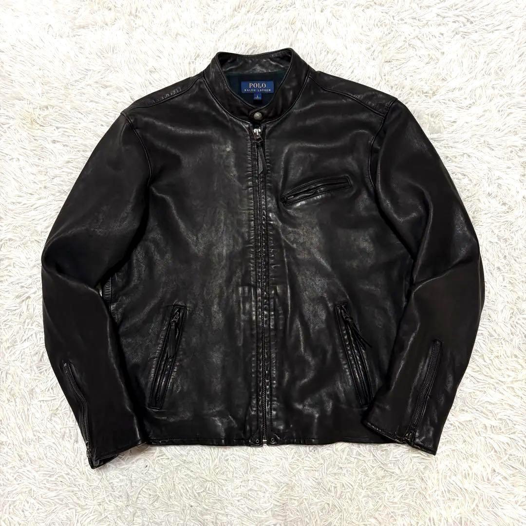 希少品　ポロラルフローレン　レザージャケット　シングル　ブラック　Lサイズ　裏地