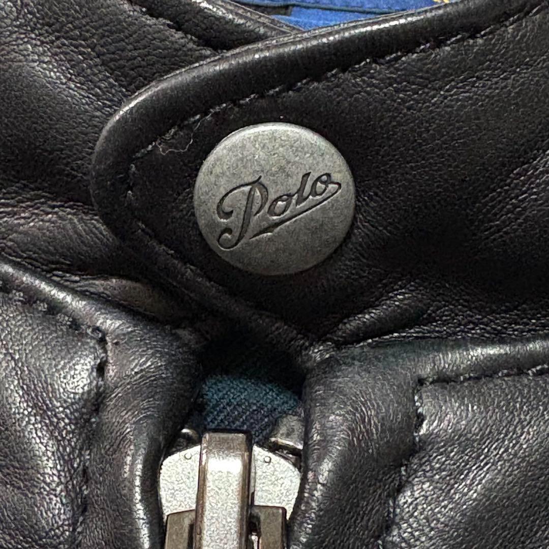 希少品　ポロラルフローレン　レザージャケット　シングル　ブラック　Lサイズ　裏地