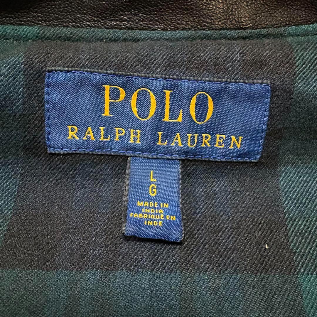 希少品　ポロラルフローレン　レザージャケット　シングル　ブラック　Lサイズ　裏地