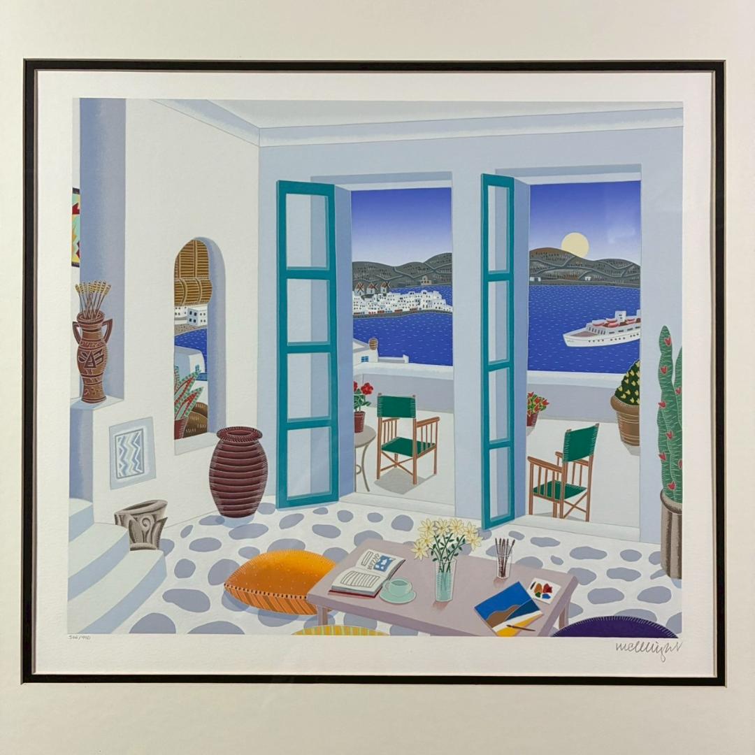 美品トーマス・マックナイト「Aegean～」シルクスクリーン 直筆サイン入 額装