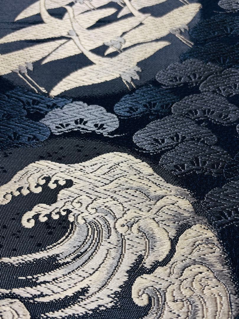 【未使用】藍染 袋帯 六通 満月 松浪鶴