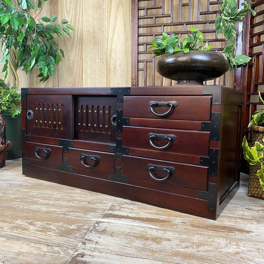 再入荷！民芸家具桐材天然無垢和引き戸付きチェストテレビ台飾り棚収納和箪笥木製