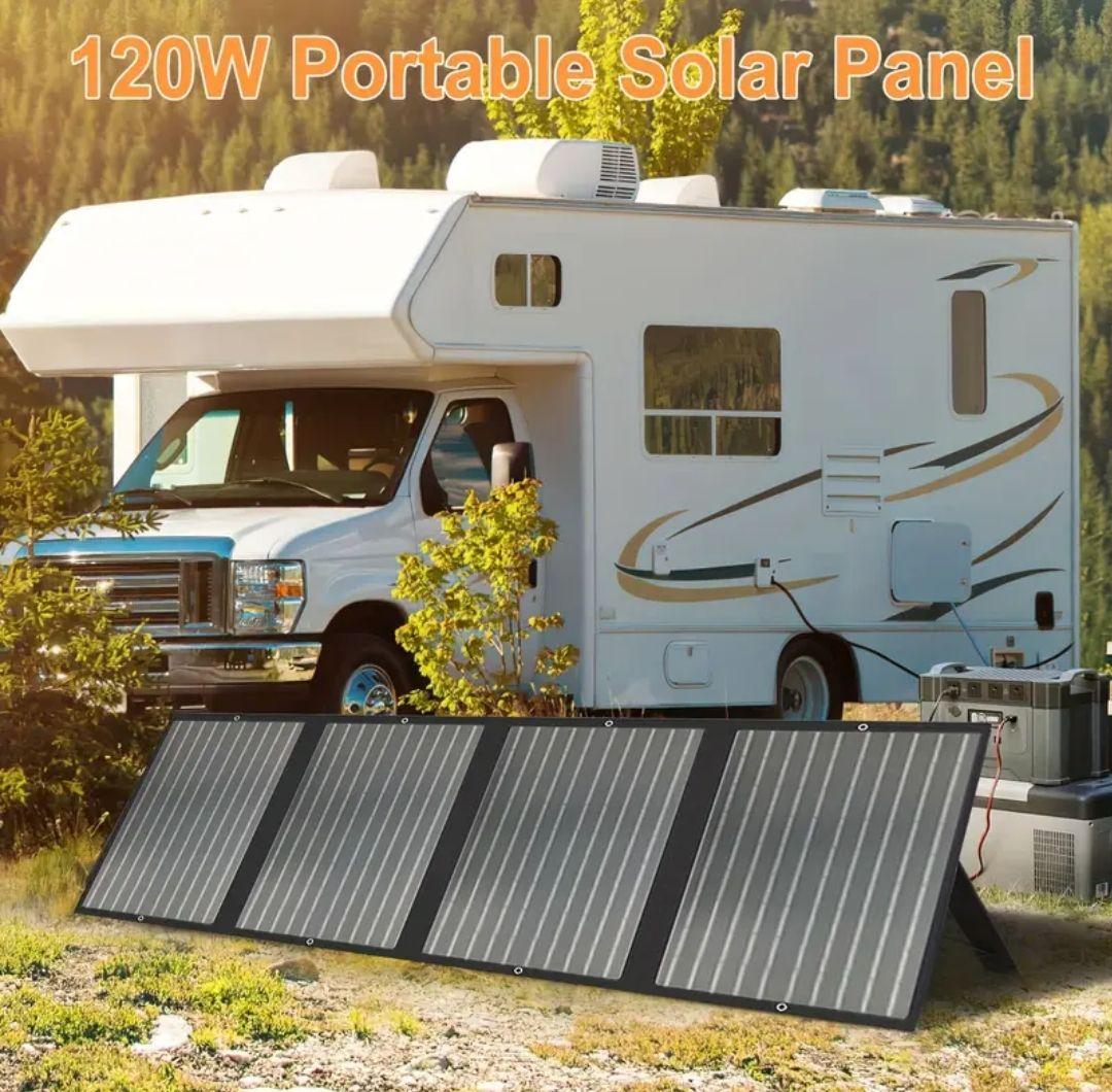 ●底値セール・スタンド付折畳式ソーラーパネル充電120W/18V・収納ケース付