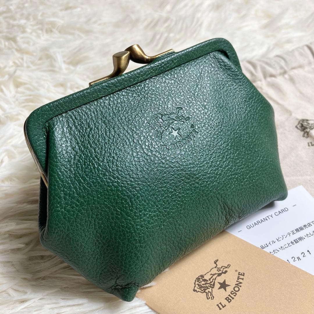 【未使用級】イルビゾンテ＊がま口 ケース レザーグリーン