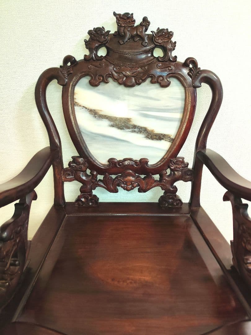 希少中華骨董　 大理石インレイ椅子　玉座　宮廷　紅木　紫檀　黒檀　花梨　李朝②