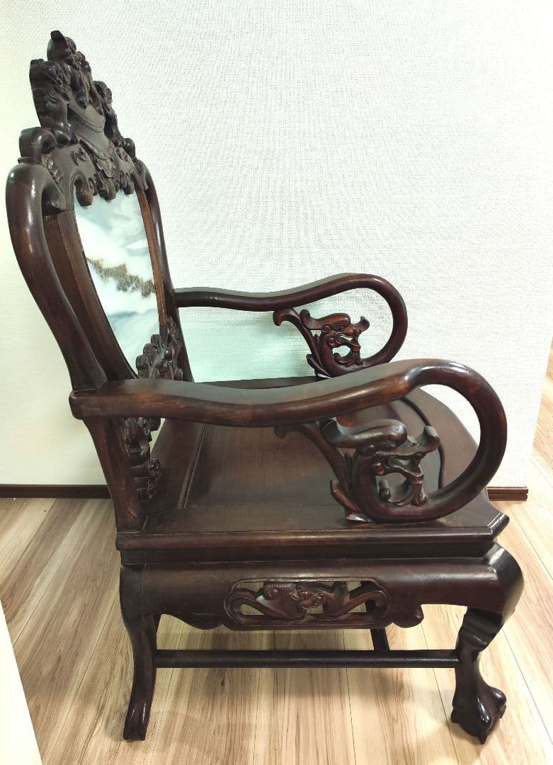 希少中華骨董　 大理石インレイ椅子　玉座　宮廷　紅木　紫檀　黒檀　花梨　李朝②